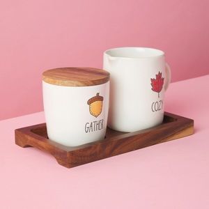 Rae Dunn 3pc Ceramic Autumn Sugar And Creamer Set With Tray